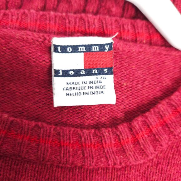 Tommy Hilfiger Jeans Youth Large Red Lambswool Crew Neck Pullover Sweater - Picture 4 of 8